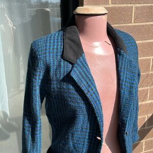 VINTAGE wool plaid blazer with velvet accents